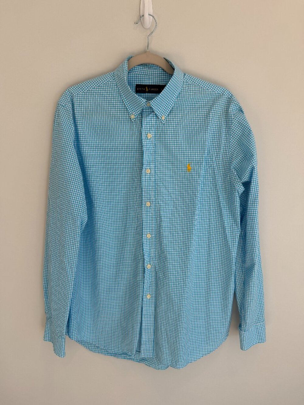 Polo Ralph Lauren Men's Gingham Button Down Shirt Light Blue L EUC